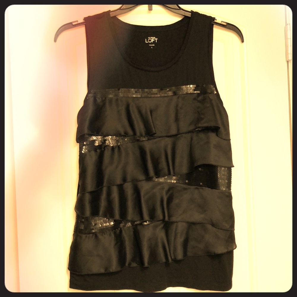 Ann Taylor LOFT  sleeveless Ruffle & Sequin shirt.